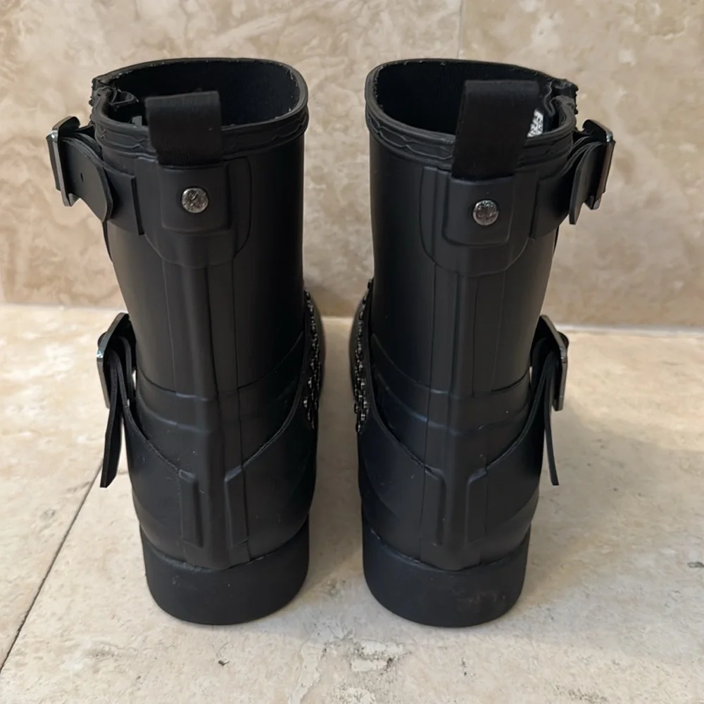 Hunter Black Ankle Boots with Studded Straps - Picture 6 of 8